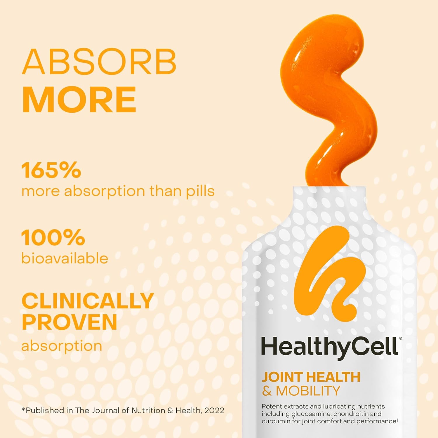 Healthycell Joint Health & Mobility Daily Liquid Supplement - Joint Support Supplement, Inflammation Response, Cartilage & Flexibility with Curcumin, Glucosamine & Chondroitin - 14 Gel Packs