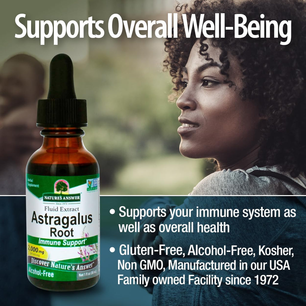 Nature's Answer Astragalus Root Alcohol Free Herbal Supplement 1 Ounce ( 2 Pack ) | Immune Support | Promotes Cardiovascular Health | Natural Stress Reliever