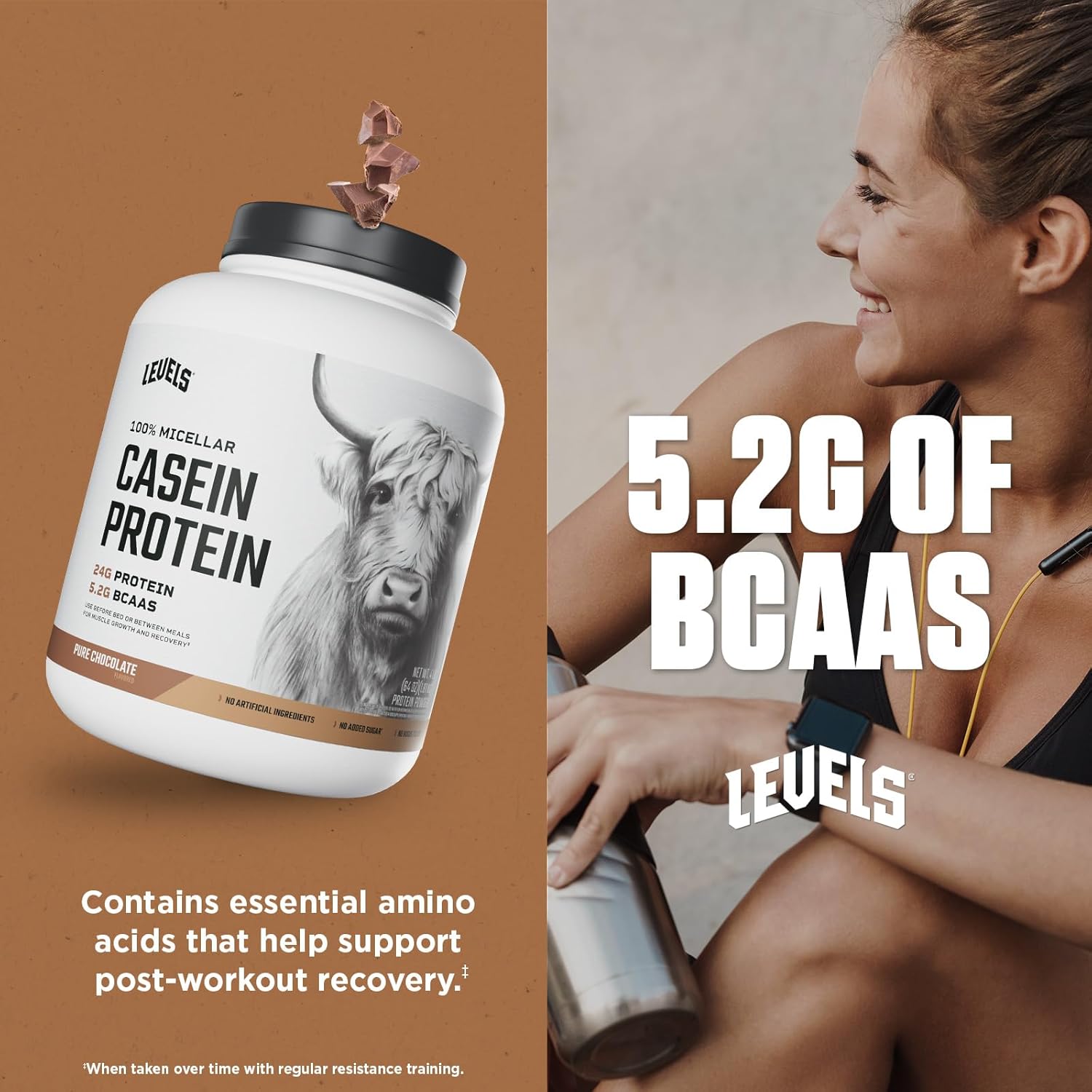 Levels 100% Micellar Casein Protein, Hormone Free, Chocolate, 4LB