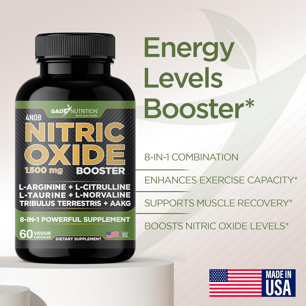 Gade Nutrition Nitric Oxide Supplement - L Arginine Capsules – Helps to Improve Energy, Endurance & Performance - Pre Workout - Muscle Builder - with All Essential Amino Acid and Maca Root