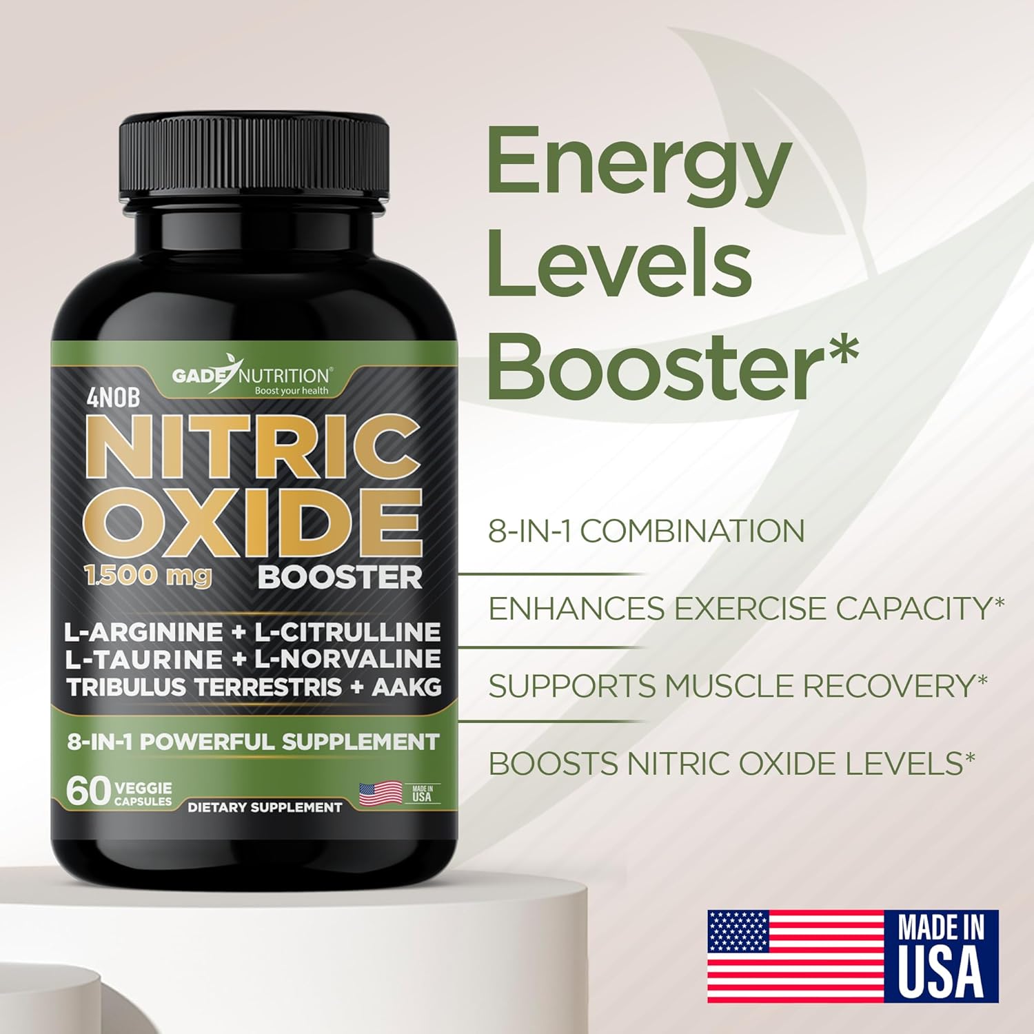 Gade Nutrition Nitric Oxide Supplement - L Arginine Capsules – Helps to Improve Energy, Endurance & Performance - Pre Workout - Muscle Builder - with All Essential Amino Acid and Maca Root