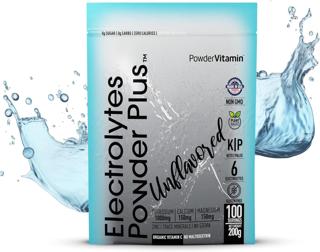 PowerVitamin Unflavored Electrolytes Powder No Sugar for Daily Energy - Keto Electrolytes - Hydration Powder with 1000mg Potassium, 120mg Calcium, Magnesium, No Stevia, 100 Servings