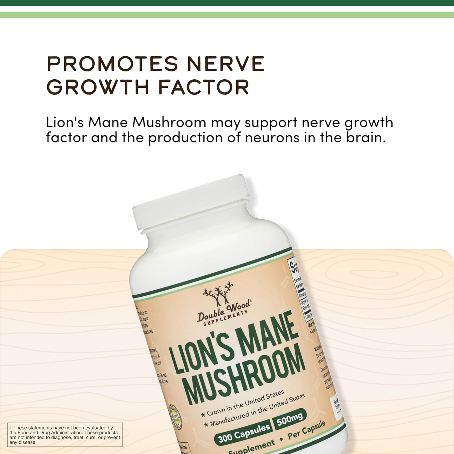 Organic Lions Mane Mushroom Capsules (300 Count), for Focus Support and Immune Health, Third Party Tested and Grown in The USA - by Double Wood