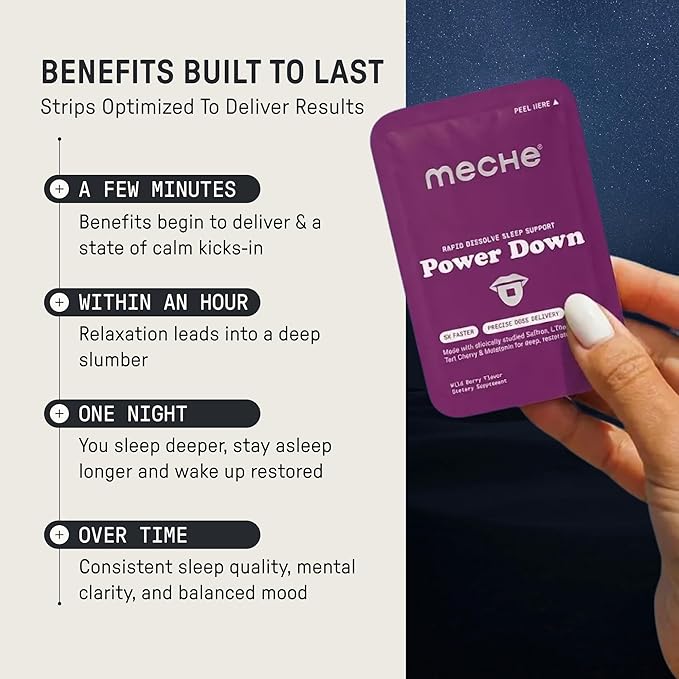 Meche Sleep Rapid Dissolve Strips - Faster Than Melatonin Gummies - Melatonin 5mg, L-Theanine, Tart Cherry, Saffron - Sugar Free, Natural Sleep Aids for Adults (30 Sleep Strips)