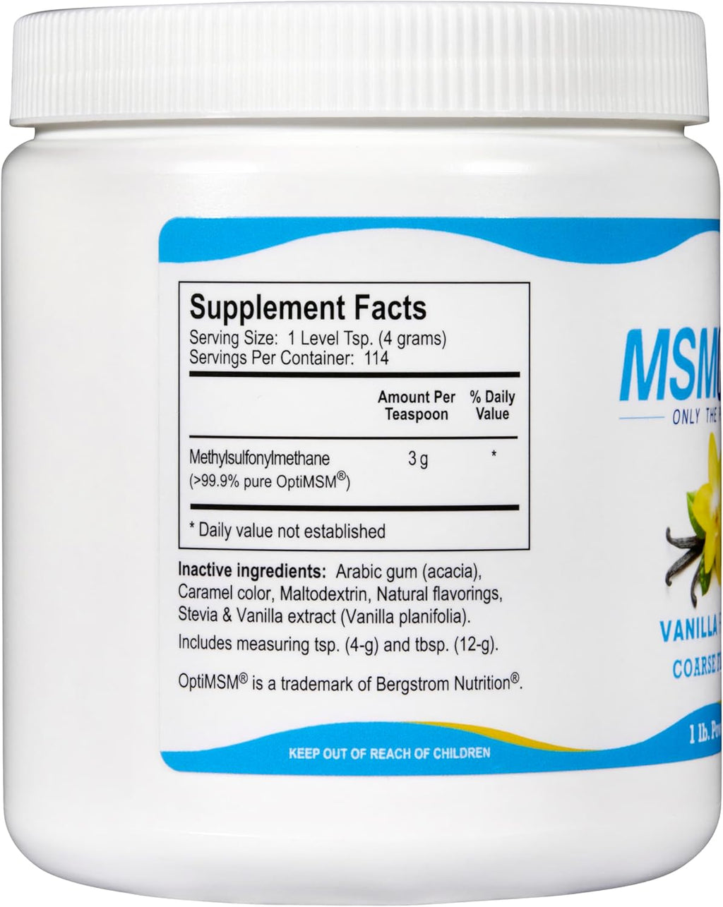 KALA HEALTH MSMPure Vanilla Flavored Coarse MSM Powder Flakes – US-Made MSM for Joint Health, Skin Appearance, and Hair & Nail Support – 1 lb, Organic Sulfur