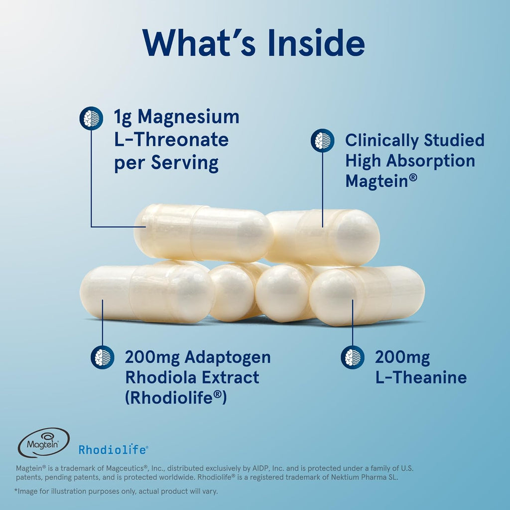 Jarrow Formulas Magnesium L-Threonate, MagMind Stress Resistance with L-Theanine and Rhodiolife, High Absorption Magnesium, Stress Relief and Mood Support, 60 Veggie Capsules, Up to a 30 Day Supply