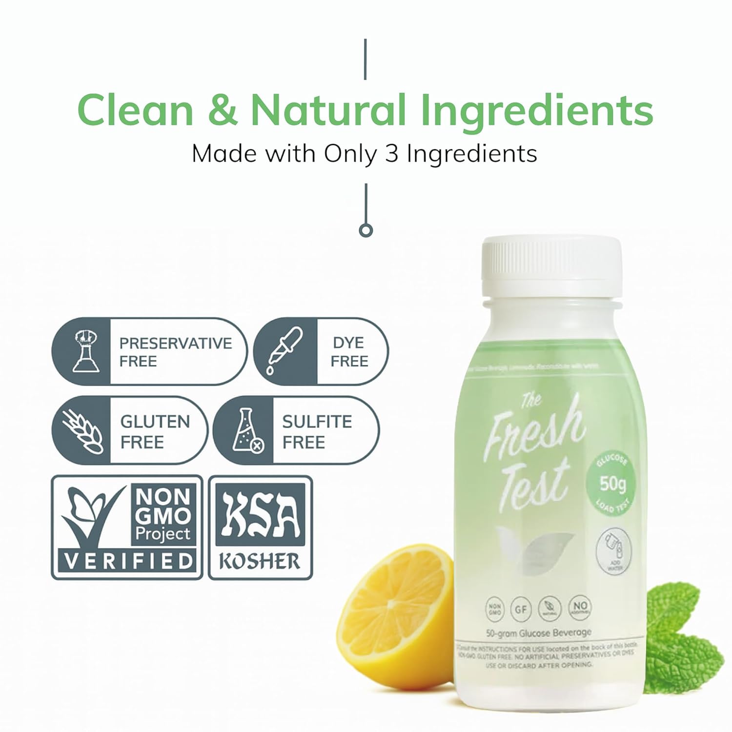 The Fresh Test, 50-gram Bottled Powder Drink Mix | Additive-Free, Non-GMO, Organic Ingredients | Mint Lemonade