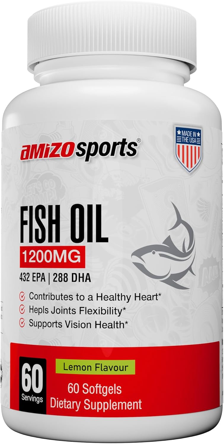 Omega-3 Fish Oil 1200mg, Lemon Flavour, High Potency EPA & DHA, Burpless Fish Oil Softgels for Heart, Brain & Joint Support, Omega 3 Supplement for Women & Men – 60 Softgels