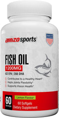 Omega-3 Fish Oil 1200mg, Lemon Flavour, High Potency EPA & DHA, Burpless Fish Oil Softgels for Heart, Brain & Joint Support, Omega 3 Supplement for Women & Men – 60 Softgels