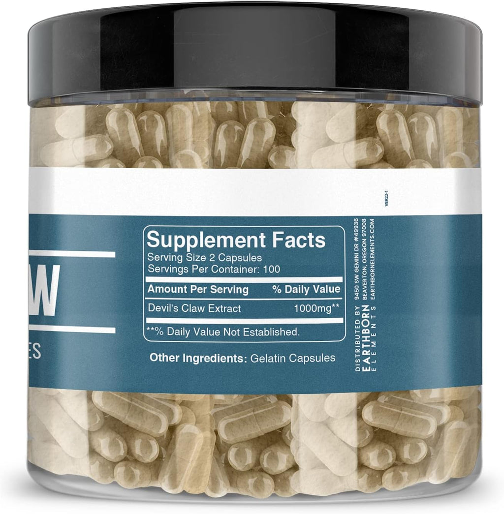 Earthborn Elements Devil’s Claw Extract 200 Capsules, Pure & Undiluted, No Additives