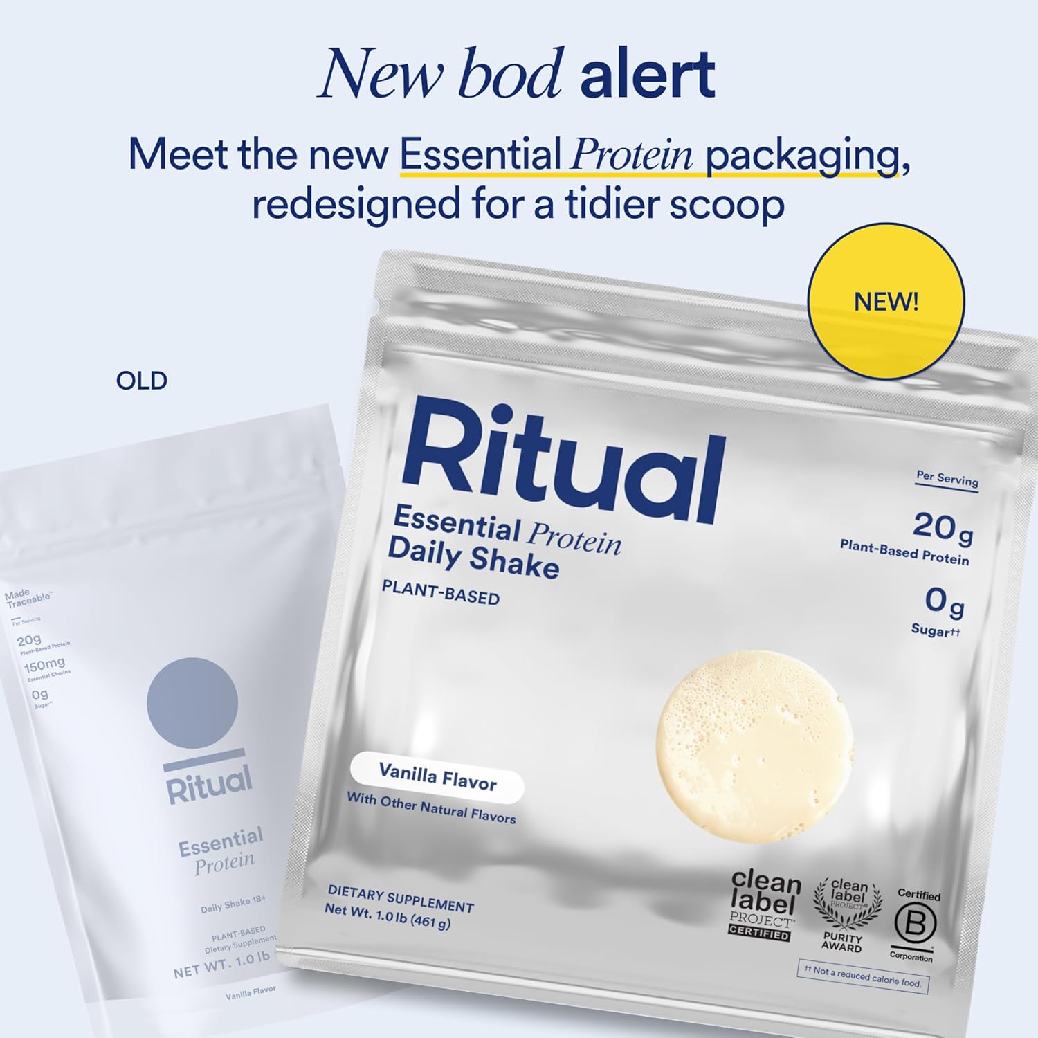 Ritual Vegan Protein Powder with BCAA: 20g Organic Pea Planted-Based Protein from Regenerative Farms in USA, Complete Amino Acid Profile, Gluten Free, Sugar Free, Dairy Free, Vanilla, 1 Lbs