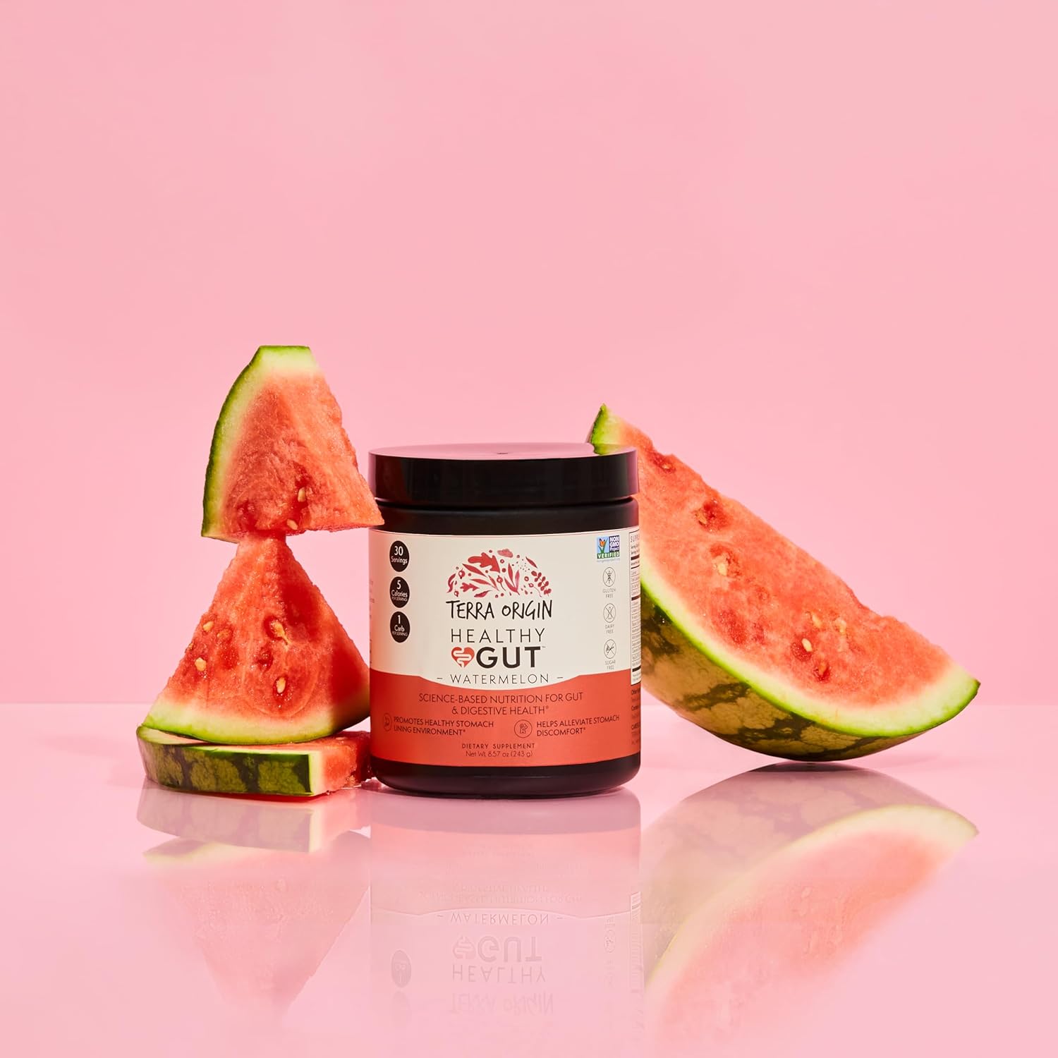 TERRA ORIGIN Healthy Gut Watermelon | 30-Servings with L-Glutamine, Zinc, Glucosamine, Slippery Elm Bark, Marshmallow Root and More!