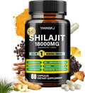Shilajit Capsules 18000mg (60 Capsules) 10 in 1 - Shilajit Extract with Ashwagandha, Rhodiola Rosea, Panax Ginseng, Cordyceps, Turmeric, Ginkgo, Fulvic Acid Trace Minerals Supplement, Gluten Free
