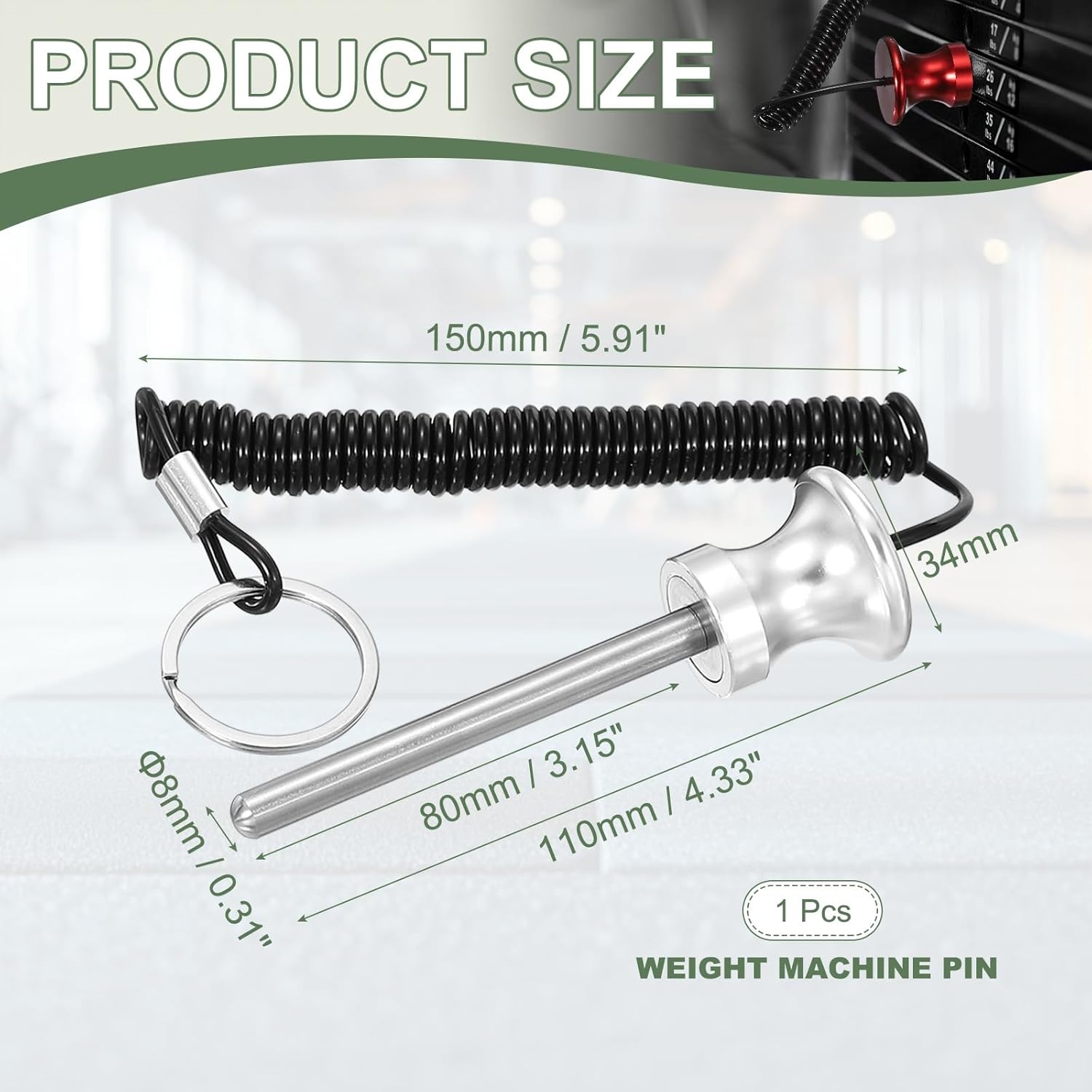 Weight Stack Pin, Weight Gym Pin Strength Training Equipment Replacement with Pull Rope for Home Gym Club
