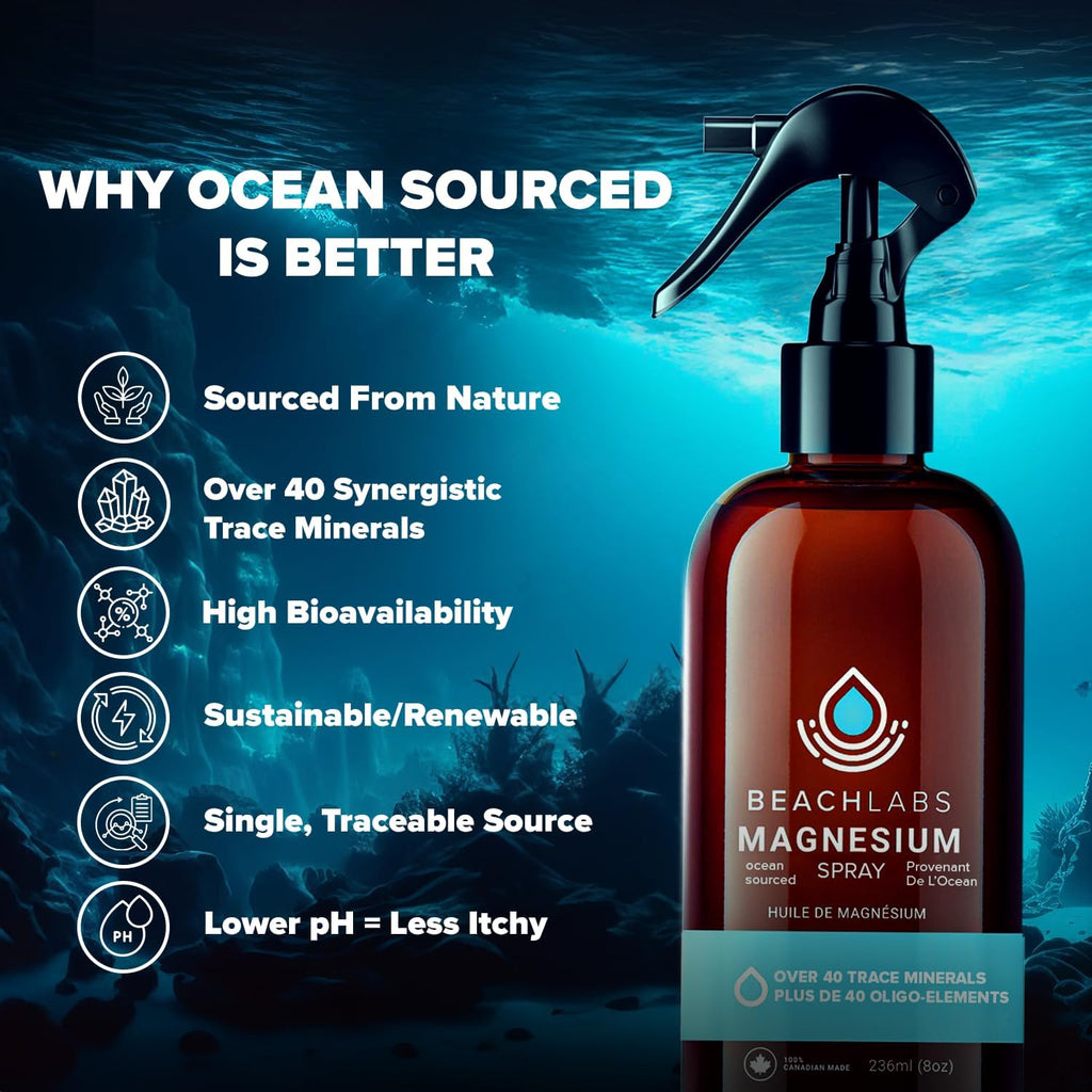 Magnesium Spray - Ocean-Sourced Magnesium for Daily Wellness | 100% Natural with 40+ Trace Minerals | 8 fl oz