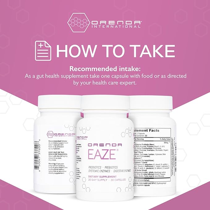 Orenda Eaze®: Gut Wellness Capsules | 6-in-1 Digestive Support with Probiotics, Endospores, Peptizyme-SP EN, Prebiotics, and Digestive Enzymes - Elevate Your Gut Health Today - 30 Capsules