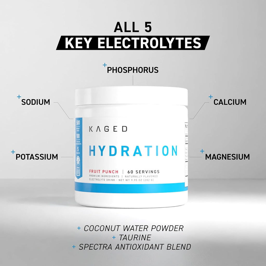 Kaged Hydration Electrolytes Powder | Glacier Grape | Hydra-Charge Sports Drink Mix | Pre, Post, Intra Workout | Low Carb, Vegan, Gluten Free | Supplements for Men & Women | 60 Servings