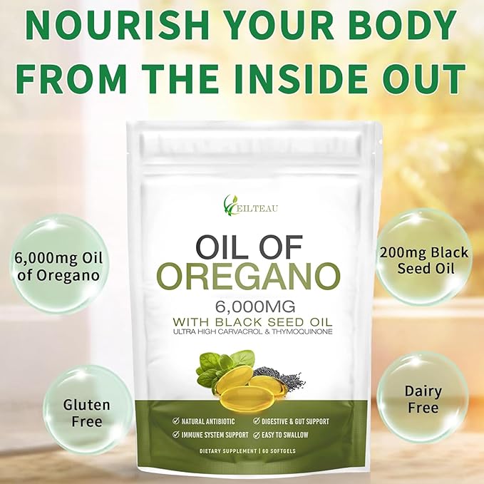 Oil of Oregano with Black Seed Oil,6000mg Oregano Oil Capsules,Non-GMO,Gluten Free,Antioxidant & Immune Support (2)
