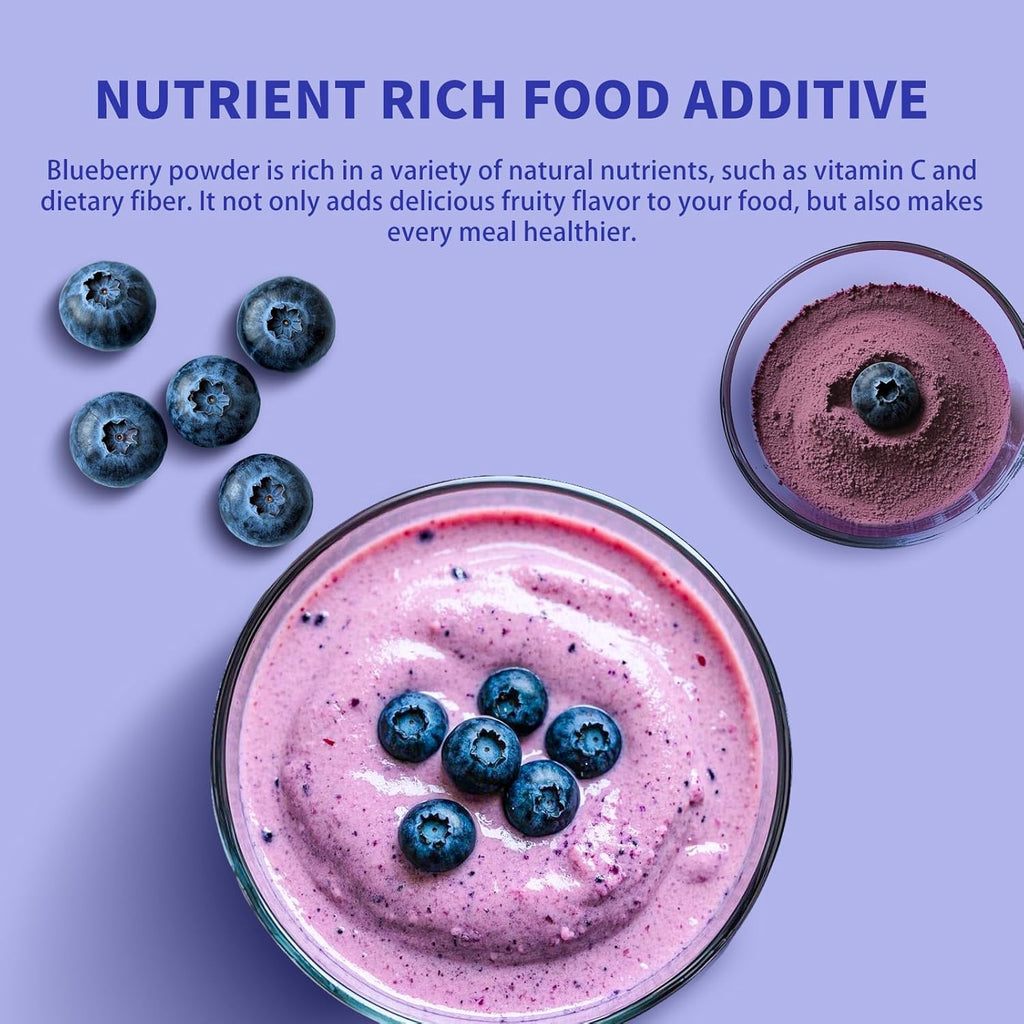 Blueberry Powder, 6.7OZ Freeze Dried Blueberry Pow der, Freeze Dried Fruit Powder, No Sugar & Additives, Great for Oatmeal, Cereal, Yogurt, Ice Cream, Pudding, Cookies, Cakes