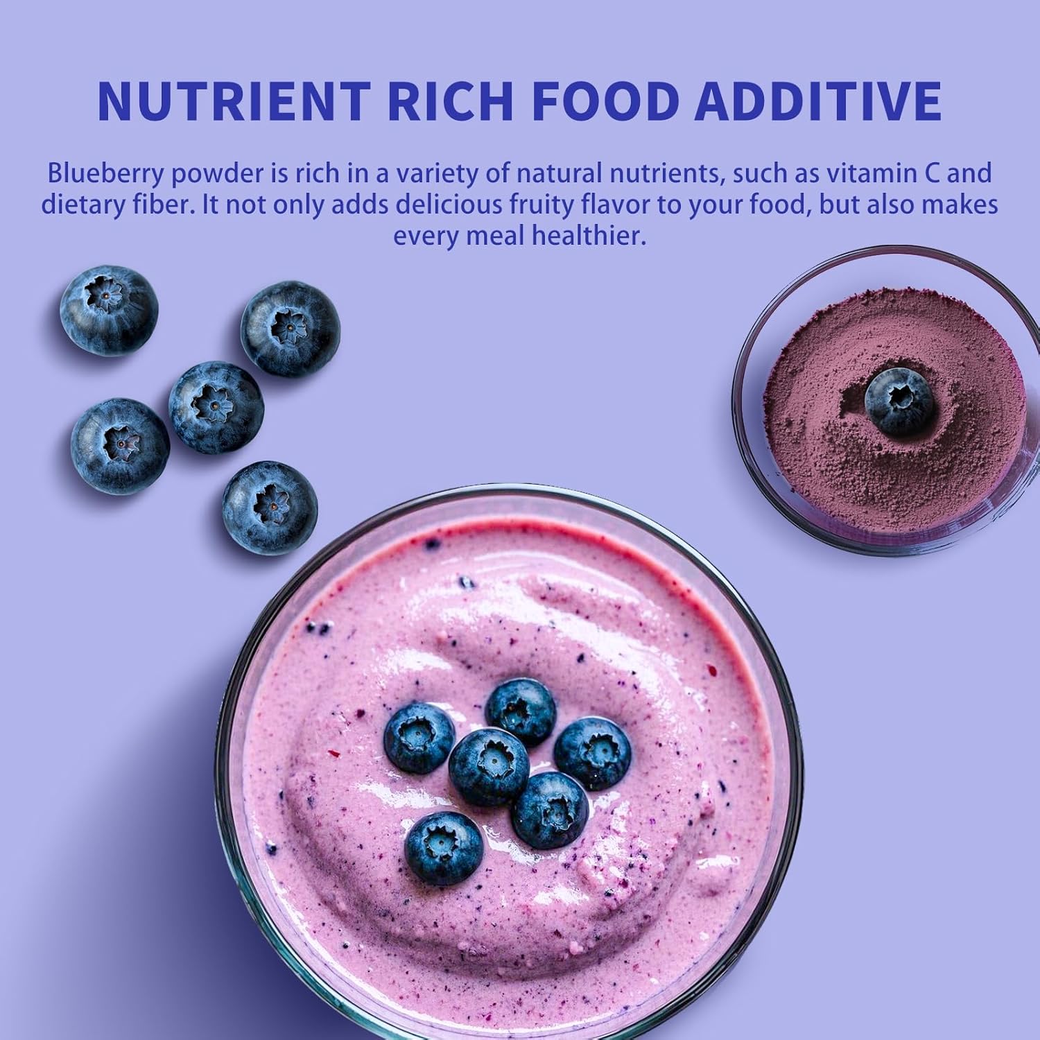 Blueberry Powder, 6.7OZ Freeze Dried Blueberry Pow der, Freeze Dried Fruit Powder, No Sugar & Additives, Great for Oatmeal, Cereal, Yogurt, Ice Cream, Pudding, Cookies, Cakes
