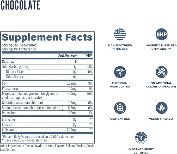 Revive MD Melatonin-Free Sleep Support Supplement for Adults, Dark Chocolate - Natural Sleep Aid Supplements with Magnesium (Glycinate), Inositol & L-Theanine for Deep Relaxation (30 Servings)