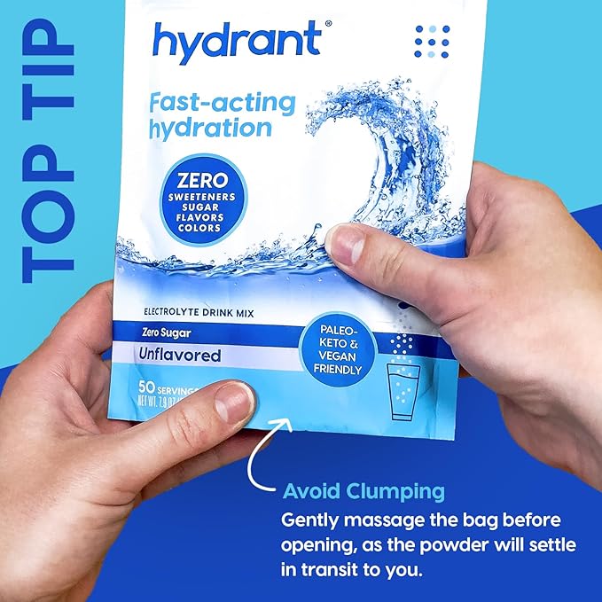 Hydrant - Bulk Hydration Powder, Unflavored, 50 Servings Fast Acting Electrolyte Rehydration Powder - Zero Sugar Flavorless Drink Mix for Daily Use, Travel & Workouts