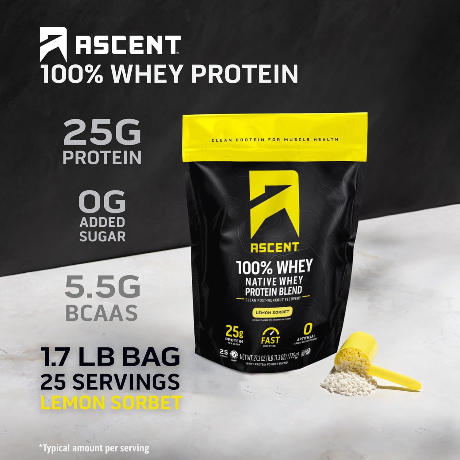 Ascent 100% Whey Protein Powder - Post Workout Whey Protein Isolate, Zero Artificial Flavors & Sweeteners, Gluten Free, 5.5g BCAA, 2.6g Leucine, Military Exclusive, Mocha Cold Brew 1.7 lb