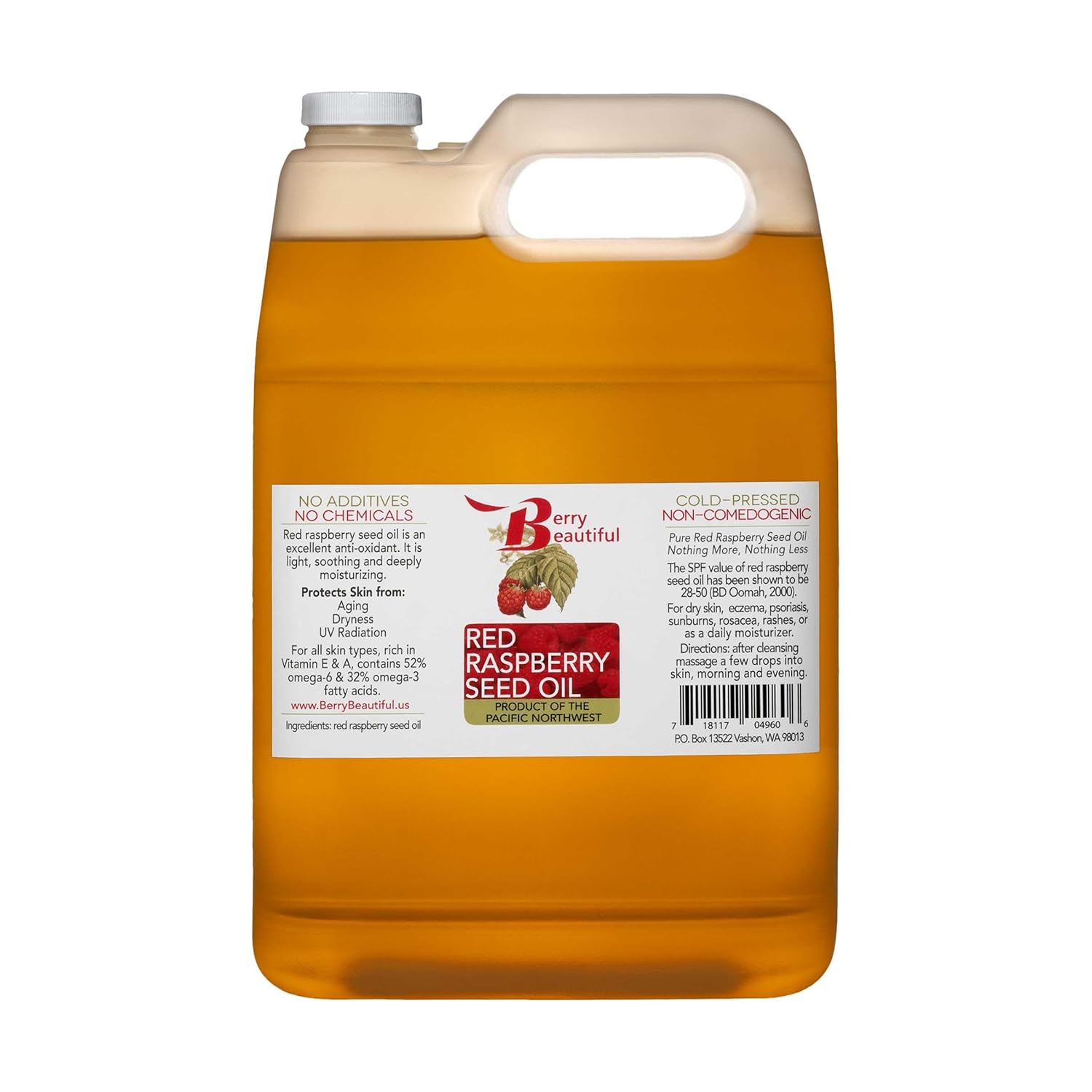 Red Raspberry Seed Oil - 1 gallon - Cold-pressed from Raspberries grown by Northwest Berry Co-op farmers