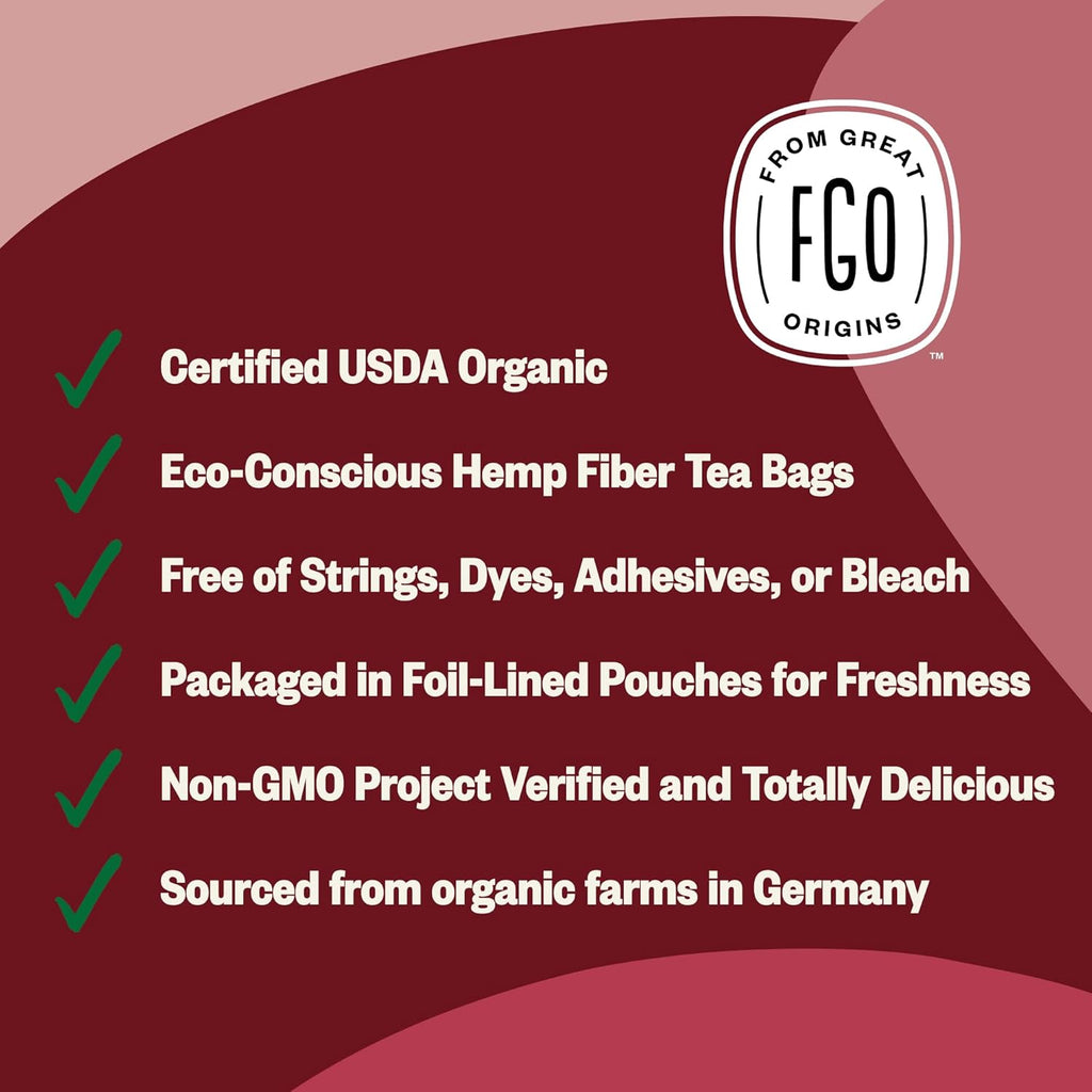FGO Organic Red Raspberry Leaf Herbal Tea, 40 Count, Eco-Conscious Tea Bags, Caffeine Free (Pack of 1)