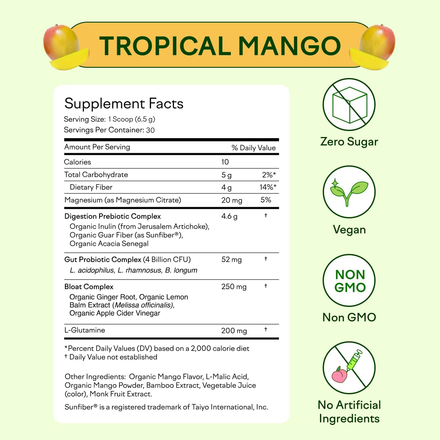 Feel Goods Gut Guardian, Organic Fiber, Probiotic & Prebiotic Powder, Sugar Free, Herbs for Bloat, Gut Health Support, Digestive Health for Men & Women, Non GMO, Vegan, Tropical Mango, 30CT