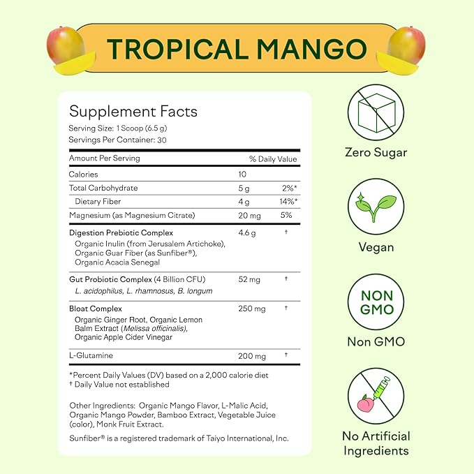 Feel Goods Gut Guardian Prebiotic Powder Bundle, Sugar-Free, Organic Fiber & Herbs for Bloat, Gut & Digestive Health Support for Men & Women, Non-GMO – Strawberry Kiwi & Tropical Mango, 60 Servings
