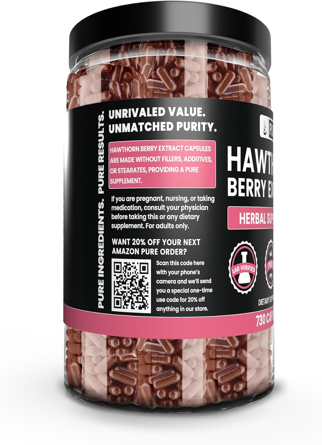 Pure Original Ingredients Hawthorn Berry Extract (730 Capsules) Pure & Natural, No Additives Or Fillers