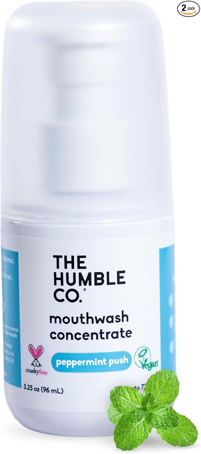 The Humble Co Mouthwash Concentrate for Bad Breath - Fluoride Free Natural Mouth Wash Rinse for Fresh Breath, Gum Health & Travel Size Dental Care & Oral Hygiene Products - Peppermint