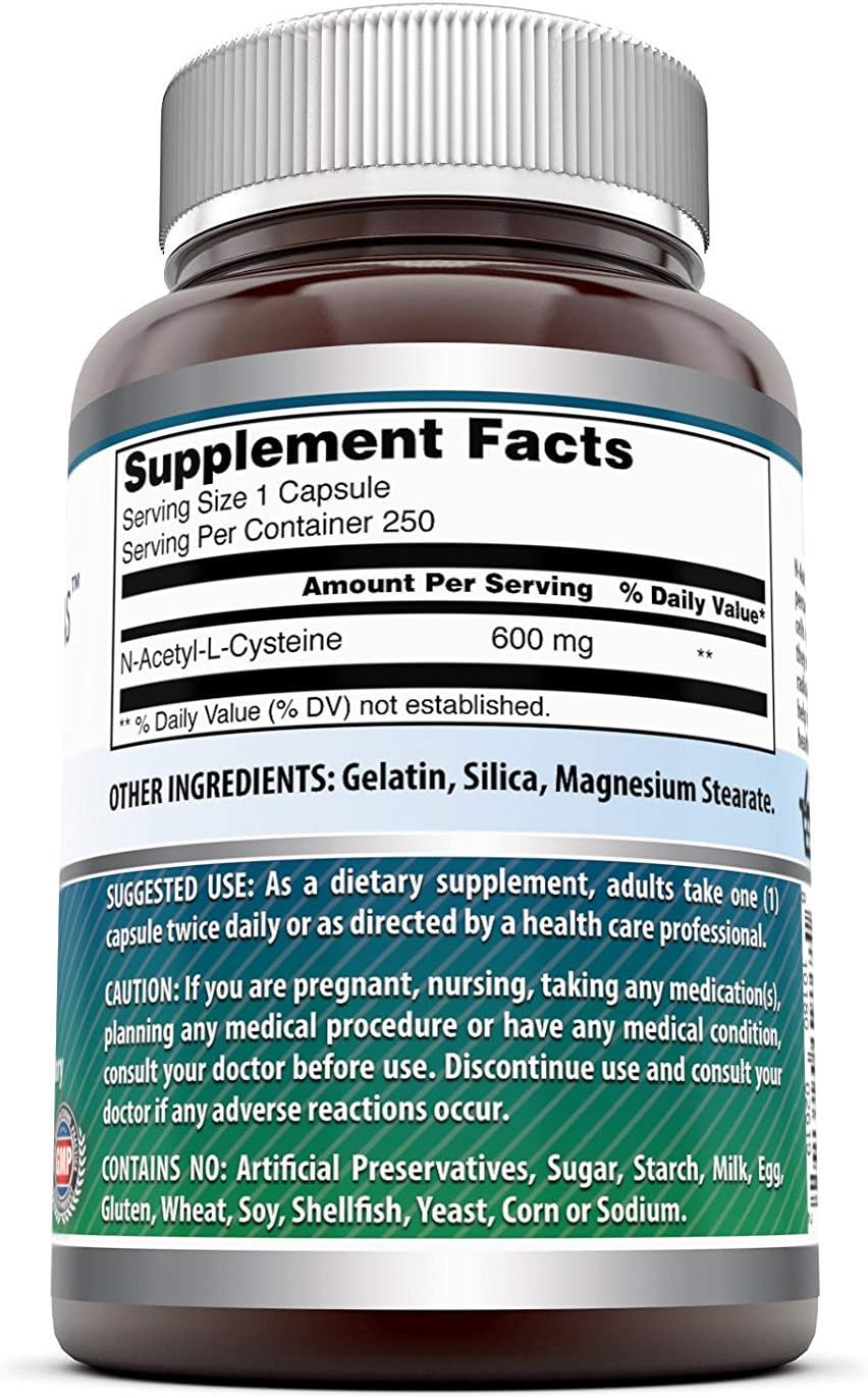 Amazing Formulas NAC 600 Mg | N-Acetyl Cysteine Supplement | Capsules | Non-GMO | Gluten Free | Made in USA (2 Pack, 250 Count)