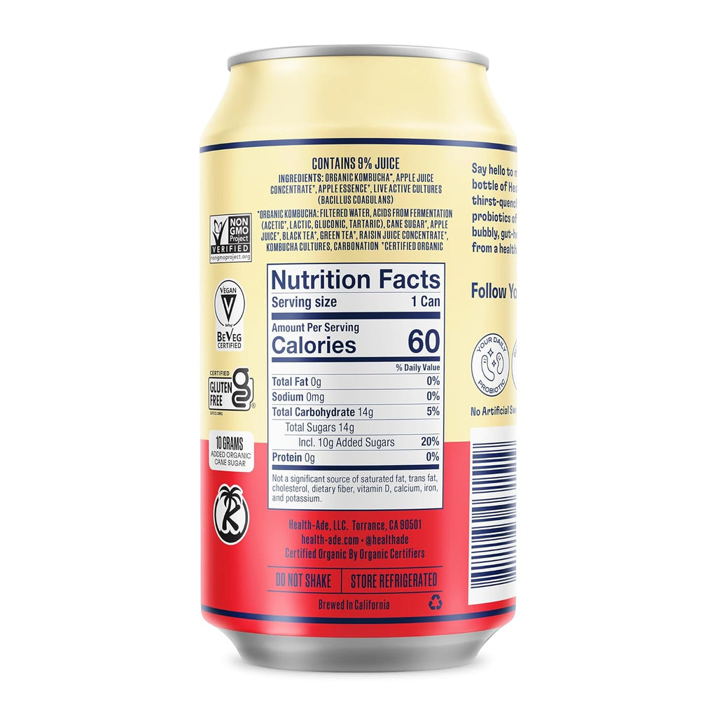Health-Ade Pink Lady Apple® Kombucha, Organic Drink, 12-Pack (11.5 Fl Oz Cans) - Fermented Tea with Probiotics, Non-GMO, Vegan, Gluten-Free