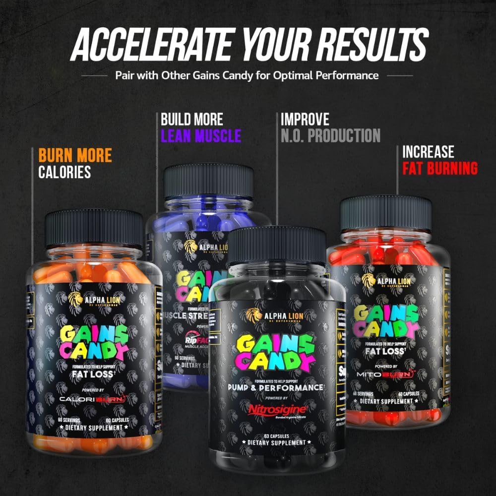 ALPHA LION Gains Candy, Supplement Pills That Support Weight Loss, Muscle Building, Decrease Body Fat, Upgrade Energy & Workout Performance, 60 Capsules (DHB Berberine-GlucoVantage®)
