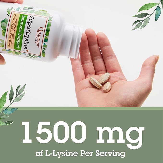 Quantum Health SuperLysine+ Advanced Formula Immune Support Supplement Lysine 1500 mg, Vitamin C Echinacea Licorice Bee Propolis & Odorless Garlic Daily Wellness Blend for Women & Men - 180 Tablets