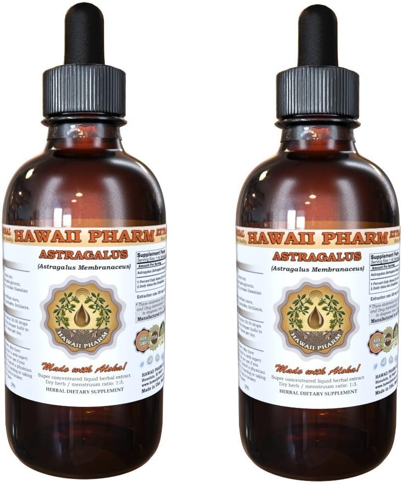 HawaiiPharm Astragalus Liquid Extract, Organic Astragalus (Astragalus membranaceus) Dried Root Tincture Supplement 2x4 oz