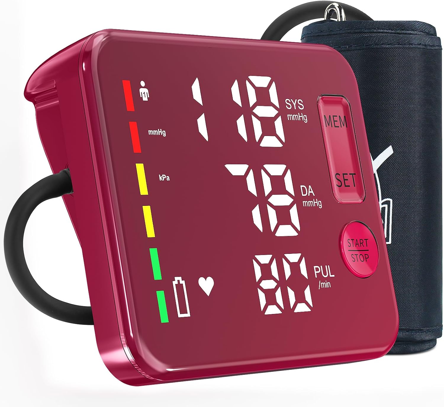 Blood Pressure Monitor Upper Arm Blood Pressure Monitors for Home Use Large Screen Rechargeable Bp Machine with 8.7"-16.5" Bp Cuff, 2x120 Memory, Voice Broadcast Bp Monitor(Red)