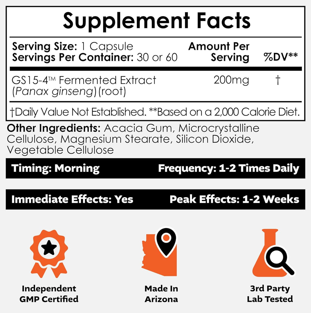 Nootropics Depot GS15-4 Panax Ginseng Extract Capsules | 200mg | 60 Count | Ayurvedic Herb | Natural Adaptogen | Supports Healthy Stress Levels