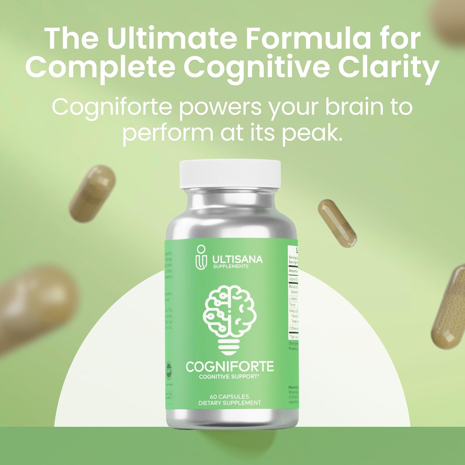 Cogniforte Brain Supplement for Memory and Focus | Enhanced Cognitive Support, Mental Clarity & Energy Booster | L-Theanine, Ginkgo Biloba, Taurine, Vitamin B12 & Caffeine | 60 Count