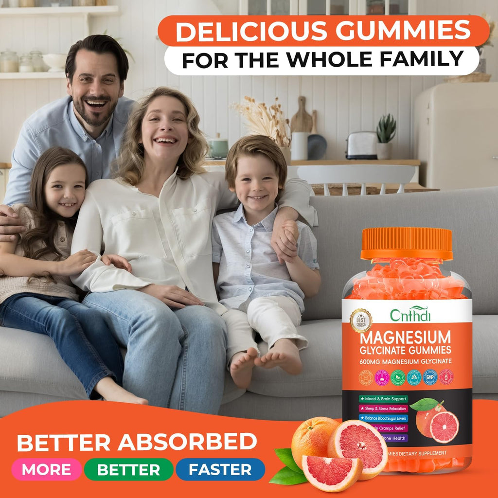 Magnesium Glycinate Gummies for Women & Kids, High Absorption Magnesium Citrate with L-Threonate, Calcium, B6, D3, Chews Gummy, Relaxation, Stress Relief, Night Rest