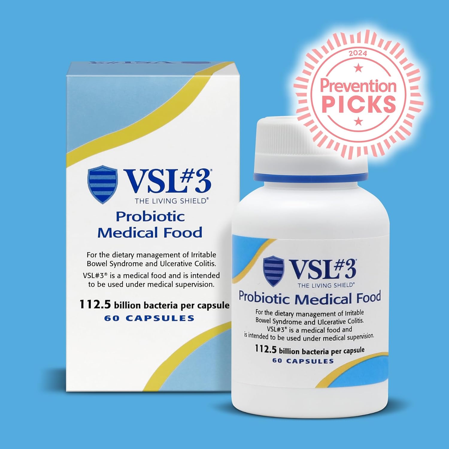 VSL #3® Probiotics for Digestive Health, IBS & UC Symptoms - 112.5B CFUs, High-Potency, Multi-Strain, Live, Refrigerated Probiotic, Medical Food for Gut Health Support in Men & Women, 180 Capsules