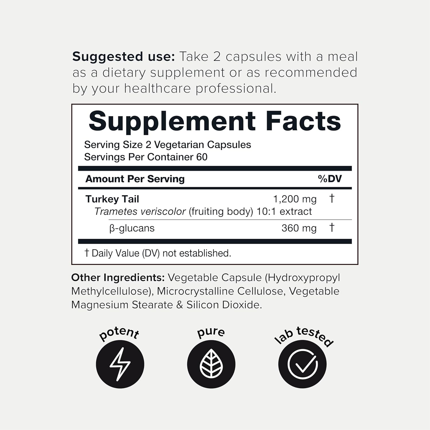 Turkey Tail Mushroom Capsules - Ultra High Potency 10:1 Extract with 30% Beta Glucans - Highly Concentrated - Third-Party Lab Tested - 120 Capsules