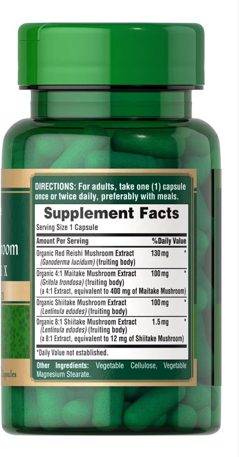 Puritan's Pride Triple Mushroom Complex, Reishi, Maitake & Shiitake Extracts, Organic Mushroom Extracts, 60 Vegetarian Capsules 2-Pack - 120 Capsules