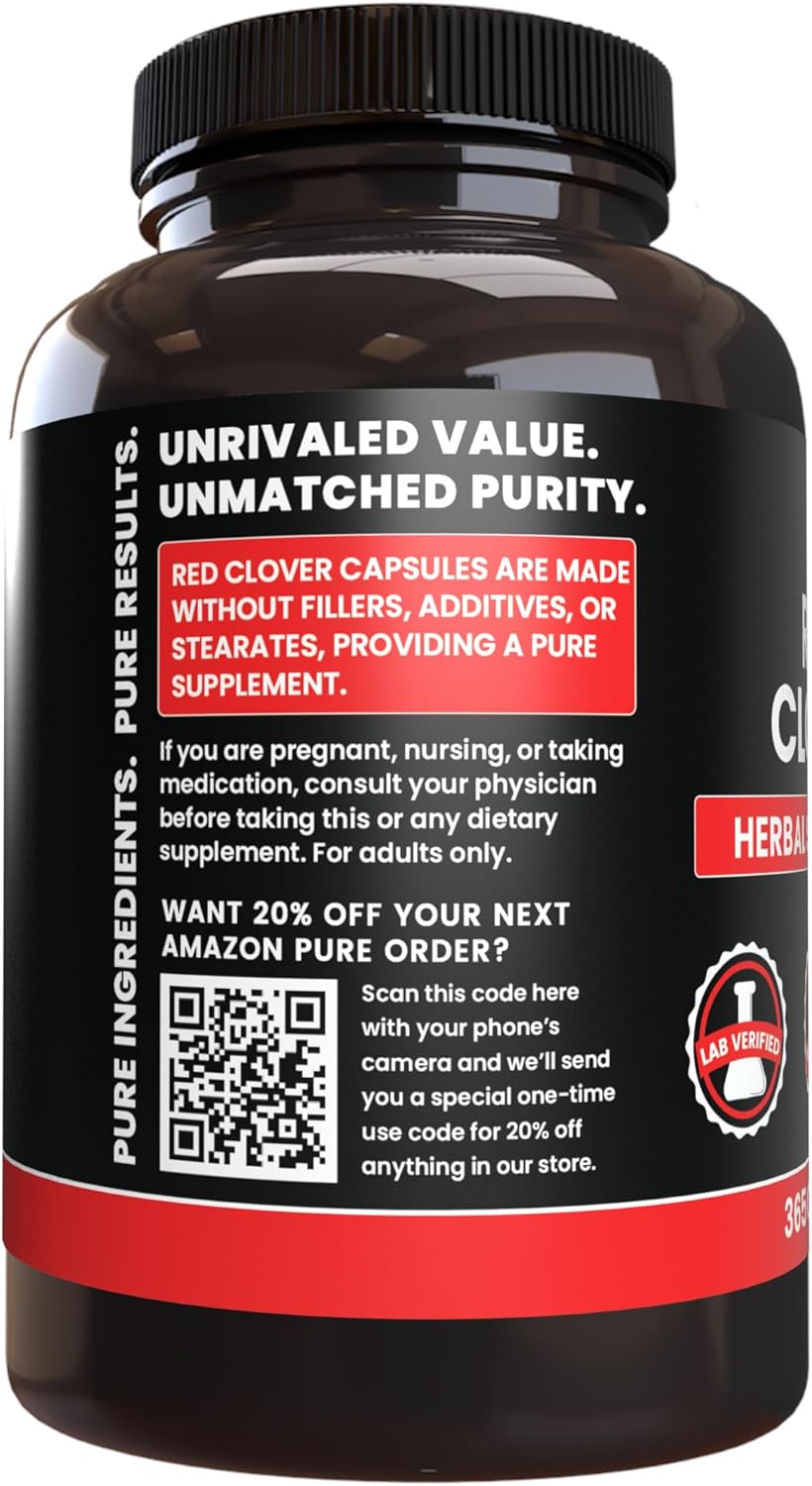 PURE ORIGINAL INGREDIENTS Red Clover (365 Capsules) No Magnesium Or Rice Fillers, Always Pure, Lab Verified