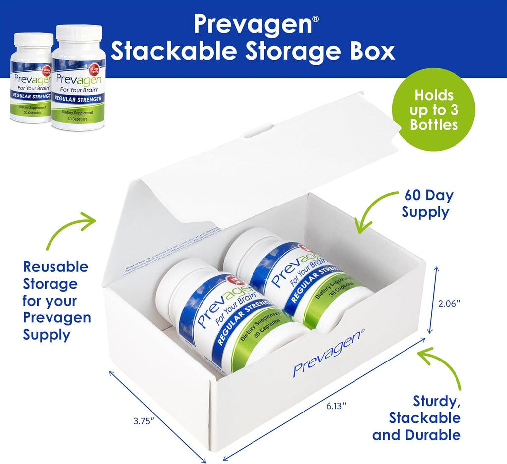 Prevagen 10mg, 2 Bottles of 30 Capsules, Regular Strength 30 Ct with Attractive and Stackable Prevagen Storage Box