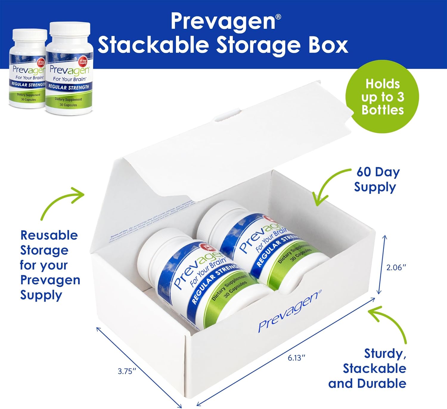 Prevagen 10mg, 2 Bottles of 30 Capsules, Regular Strength 30 Ct with Attractive and Stackable Prevagen Storage Box