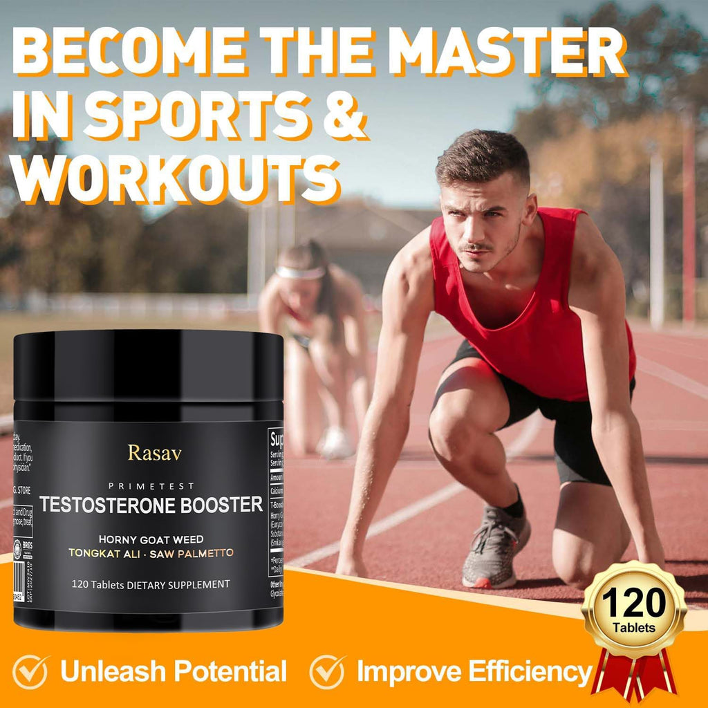 Rasav Horny Goat Weed and Tongkat Ali Supplement for Men, Testosterone Booster Supplement for Men, Male Enhancing Supplements, Supports Muscle Growth, Strength, Energy and Stamina, 120 Tablets