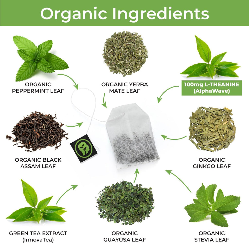 Productive Energy Tea - Enhanced Focus & Energy with 100mg L-Theanine, 90mg Caffeine Organic Guayusa & Yerba Mate, Assam Black Tea - Crash-Free Cognitive Boost